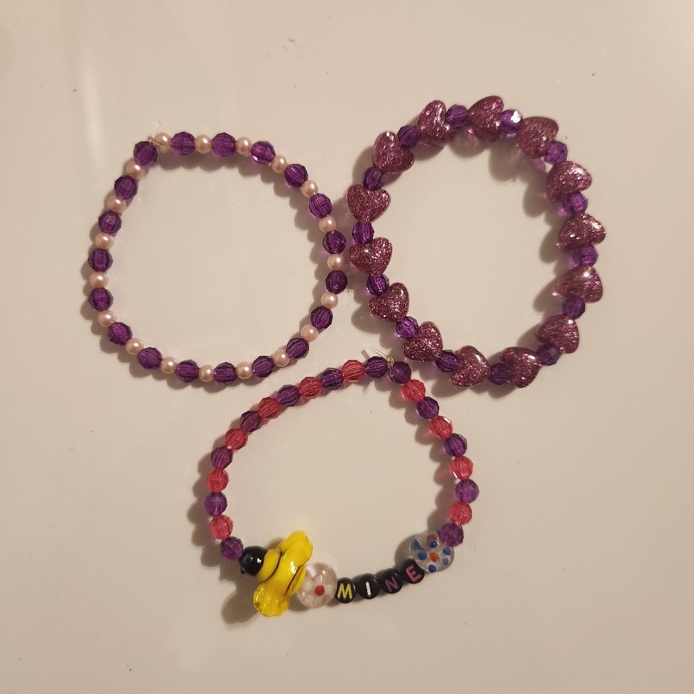 Purple and Pink Bee Mine Valentines Bracelets